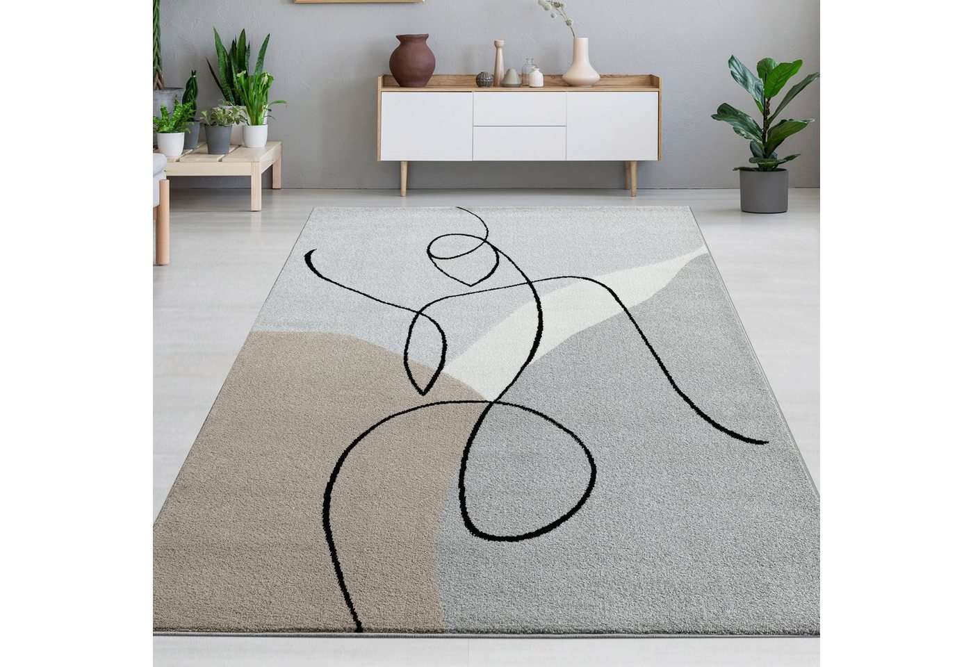 Teppich Designer-Teppich in Pastell-Grautönen mit Abstrakter Silhouette, Carpetia, rechteckig, Höhe: 9 mm von Carpetia