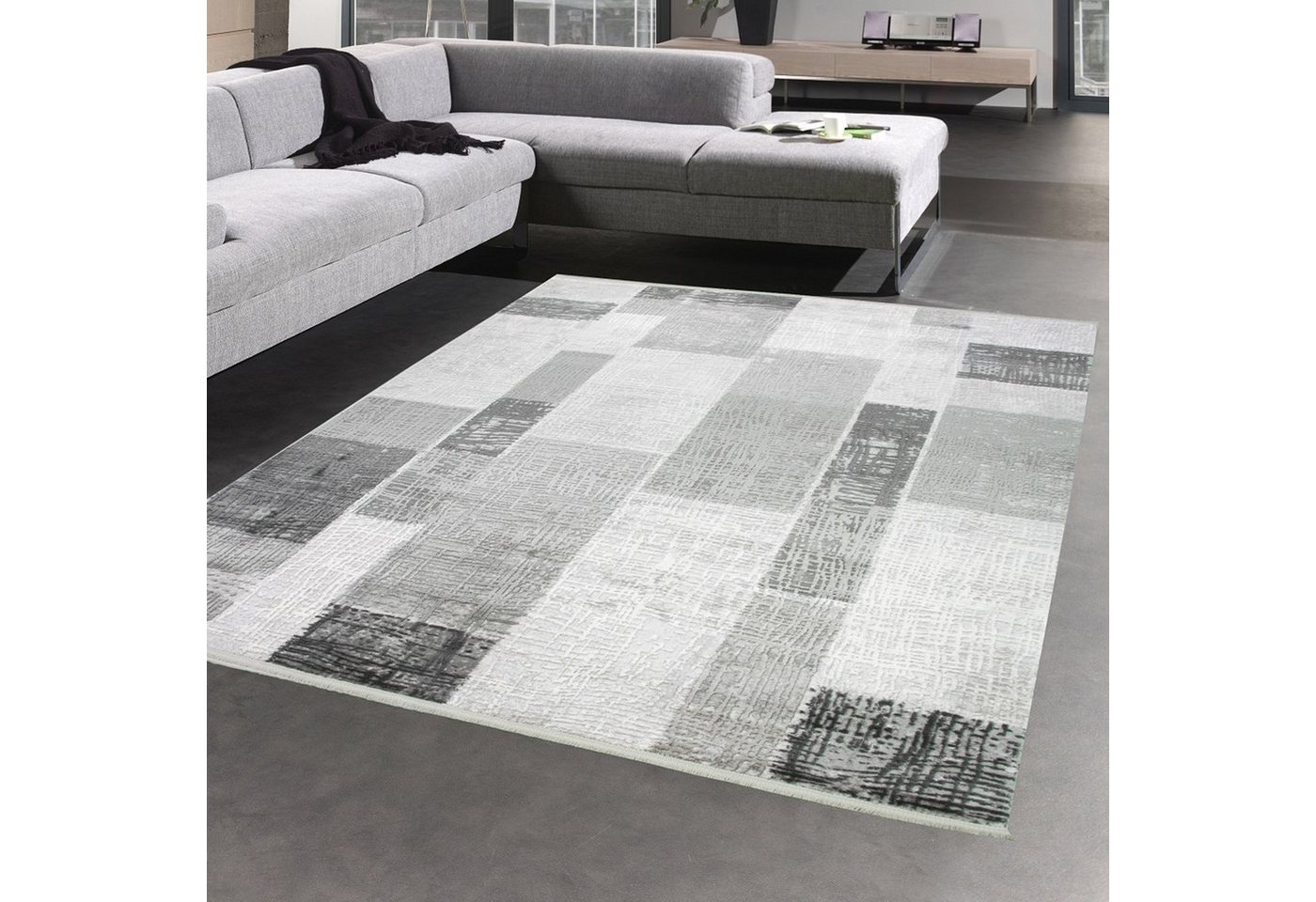 Teppich Designer Wohnzimmerteppich Wolle in Grau Creme, Carpetia, rechteckig von Carpetia