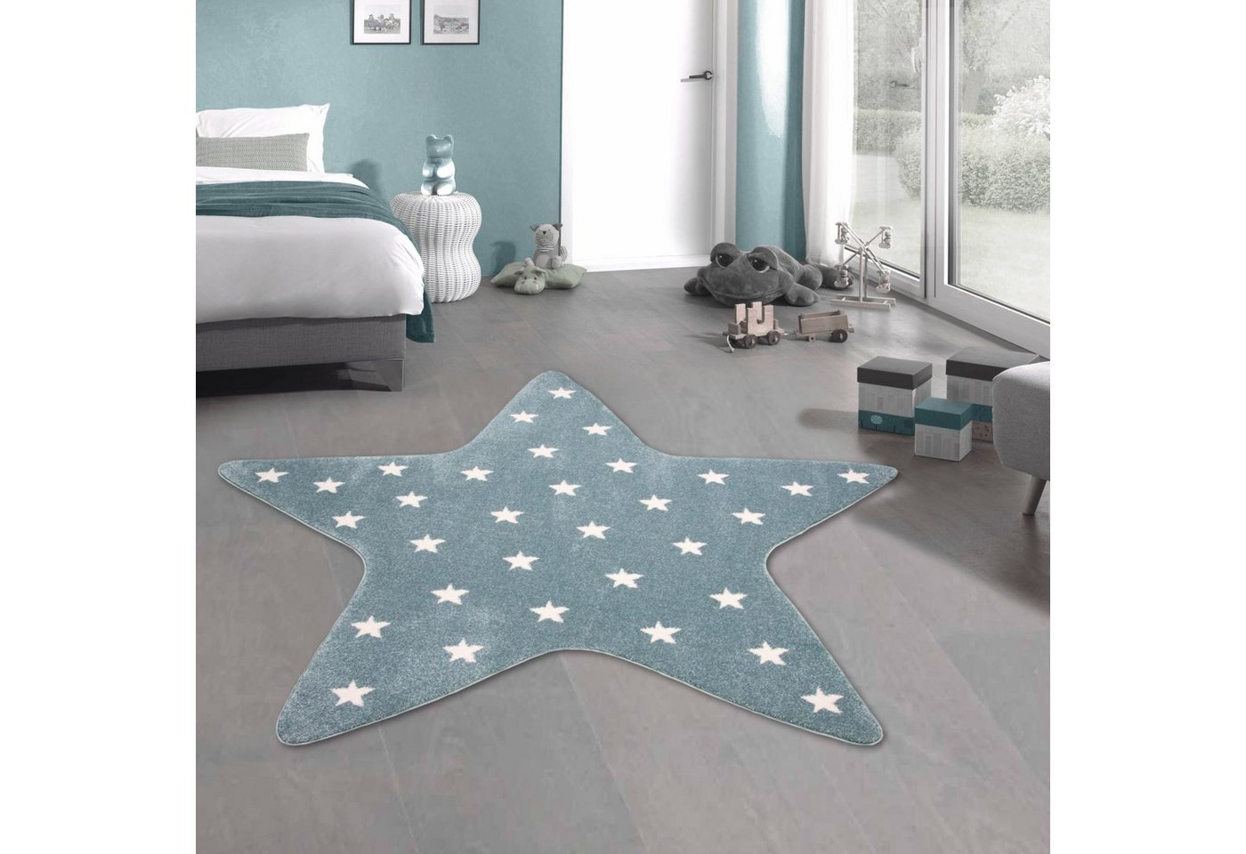 Teppich Kinder Spielteppich Stern in Türkis mit Sternenmuster, Carpetia, sternförmig, Höhe: 13 mm von Carpetia