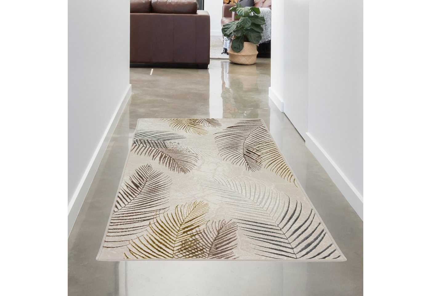 Teppich Moderner Designerteppich mit Palmenzweigen creme gold, Carpetia, rechteckig, Höhe: 8 mm von Carpetia