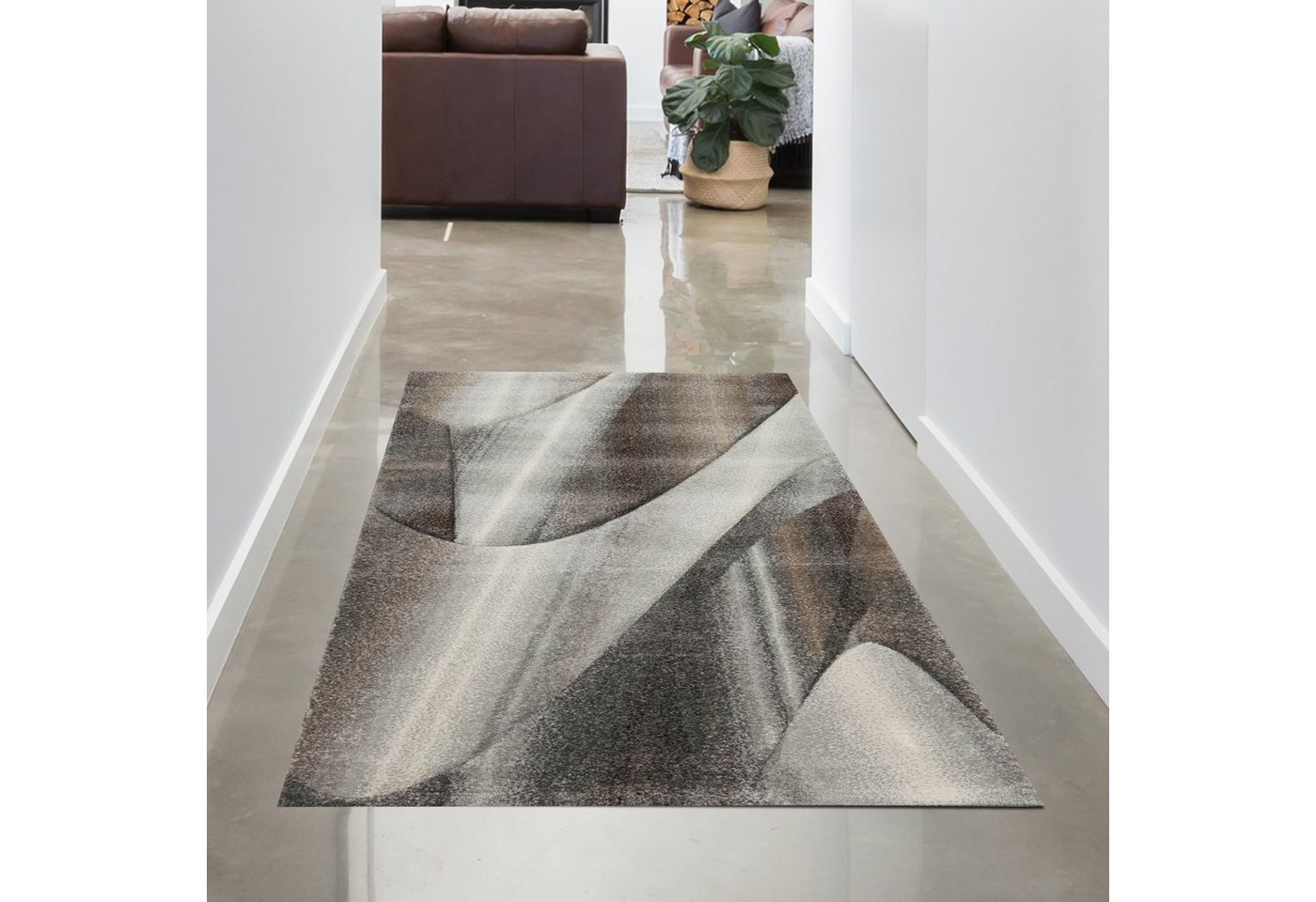 Teppich Moderner Dielen Teppich mit abstraktem Muster in grau-silber, Carpetia, rechteckig, Höhe: 13 mm von Carpetia