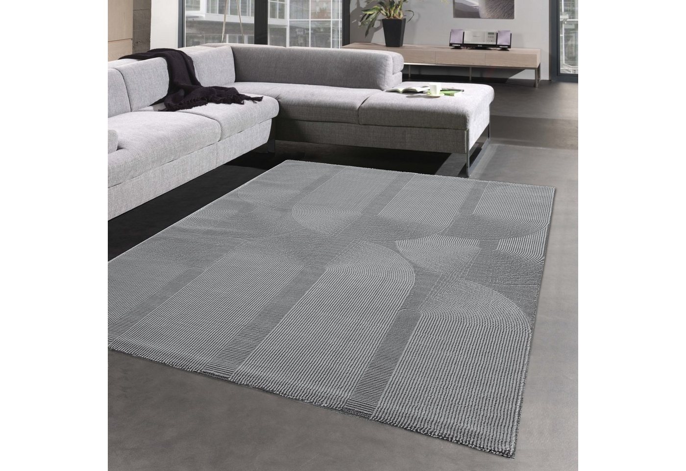 Teppich Moderner Recycling-Teppich • ovale Linienformen • in grau, Carpetia, rechteckig, Höhe: 12 mm von Carpetia