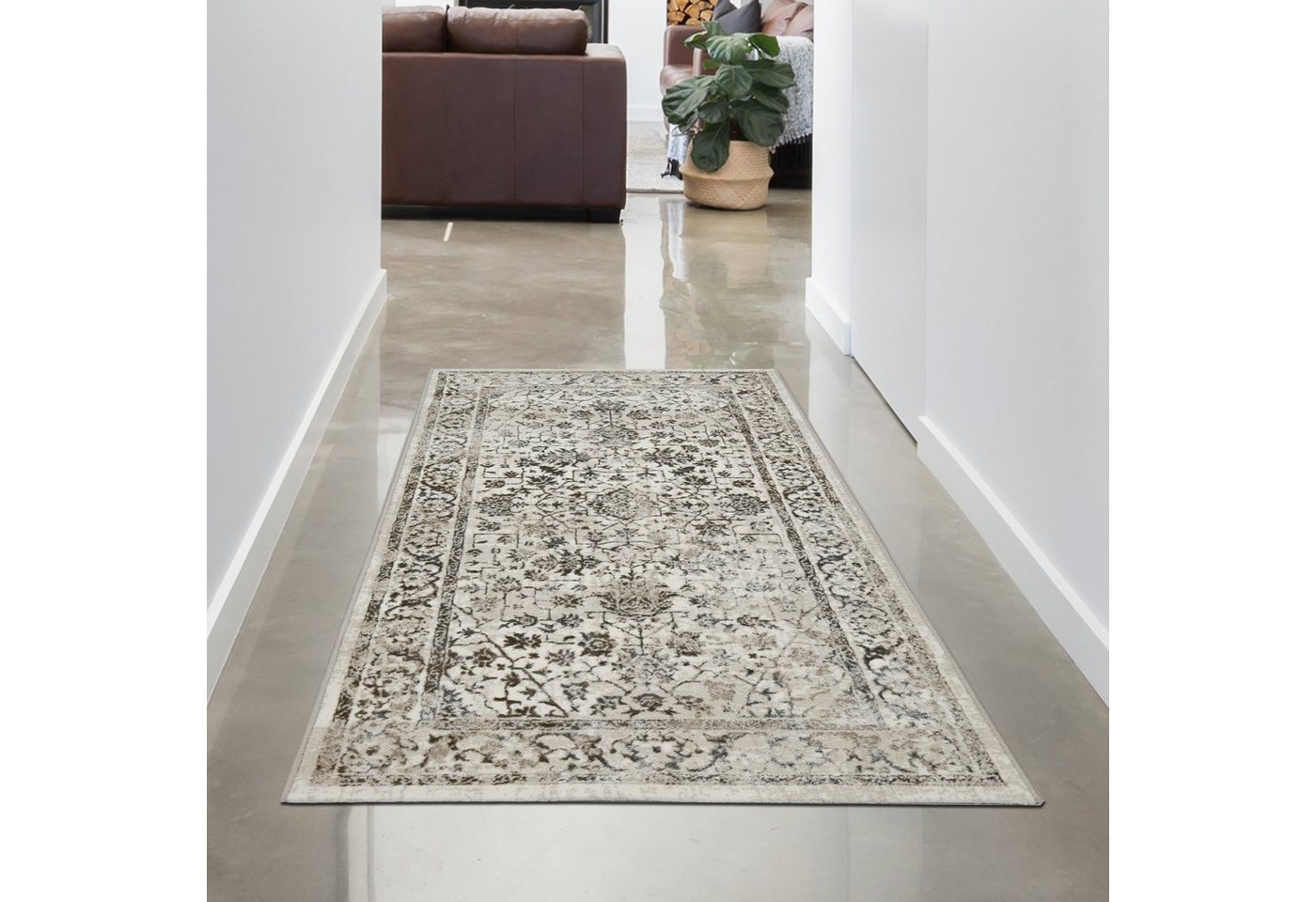 Teppich Schlichter Orientteppich – Blumen verziertes Design – in creme, Carpetia, rechteckig, Geeignet für Fußbodenheizung, Schmutzabweisend, Pflegeleicht von Carpetia