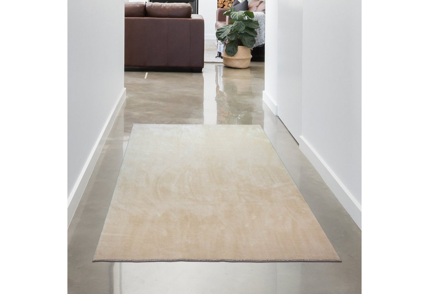 Teppich Teppich Shaggy Flokati Badezimmer waschbar in beige, Carpetia, rechteckig, Höhe: 18 mm von Carpetia