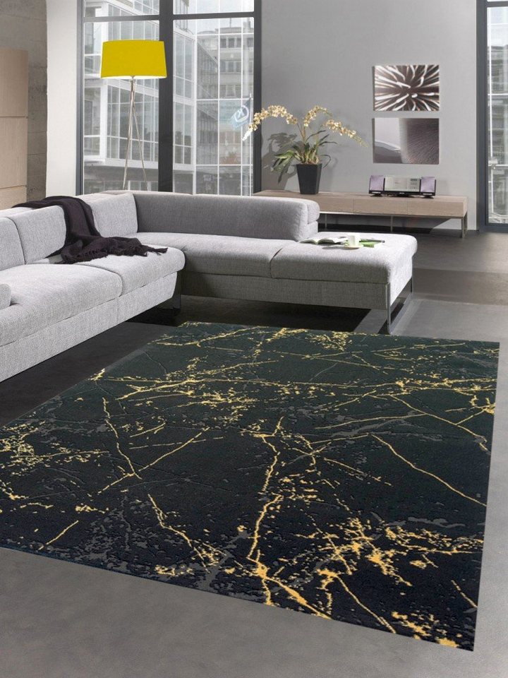 Teppich Teppich Wohnzimmer Designerteppich Marmor Optik schwarz gold, Carpetia, rechteckig, Höhe: 12 mm von Carpetia