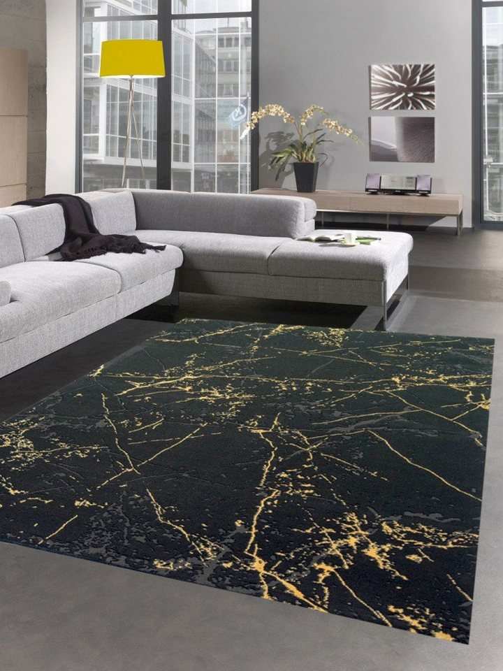 Carpetia Teppich Teppich Wohnzimmer Designerteppich Marmor Optik schwarz gold, rechteckig, Höhe: 12 mm von Carpetia