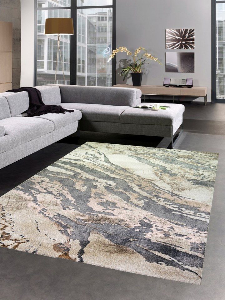 Teppich Teppich Wohnzimmer Wohnzimmerteppich Marmor grau beige braun, Carpetia, rechteckig, Höhe: 13 mm von Carpetia