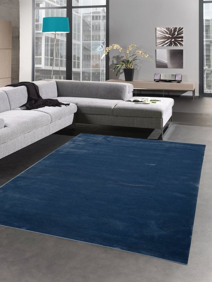 Teppich Teppich Wohnzimmerteppich Läufer uni blau, Carpetia, rechteckig, Höhe: 13 mm von Carpetia