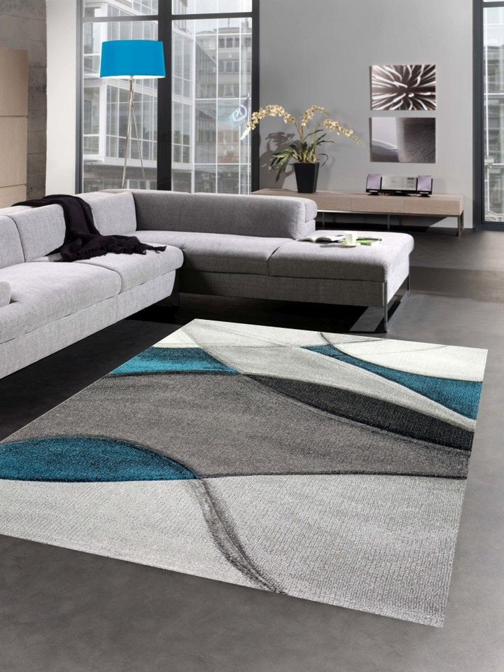 Teppich Teppich modern Teppich Wohnzimmer Wellen blau türkis grau, Carpetia, rechteckig, Höhe: 13 mm von Carpetia