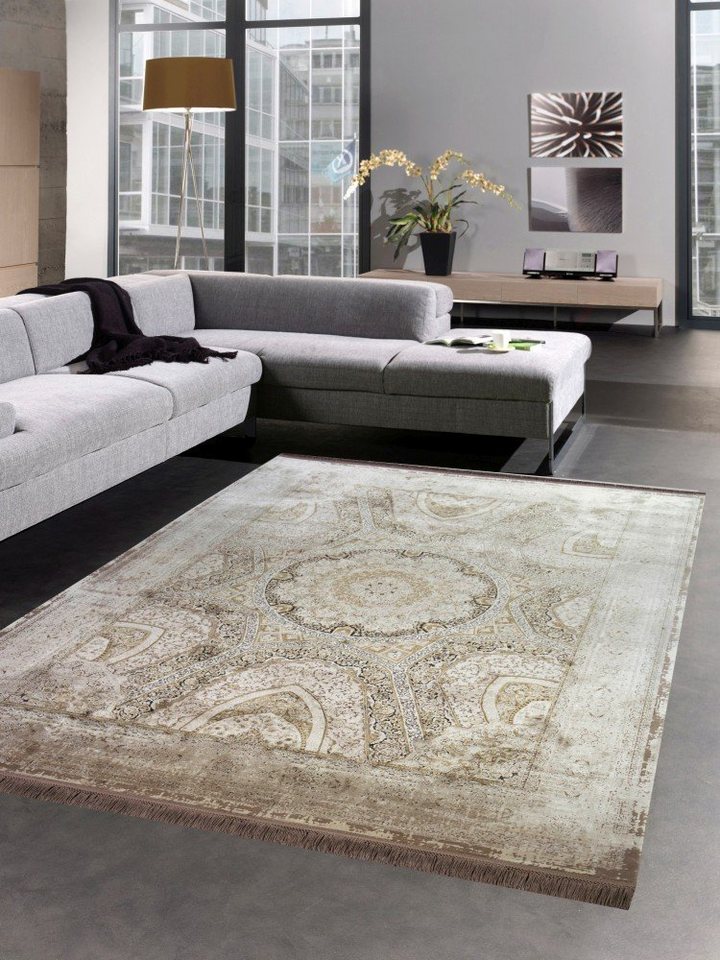 Wollteppich Teppich Luxus Designerteppich Wollteppich beige braun, Carpetia, rechteckig, Höhe: 7 mm, Maschinengewebt von Carpetia