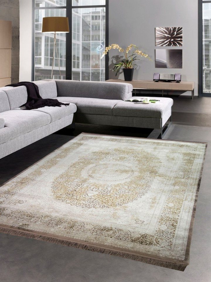 Wollteppich Teppich Luxus Designerteppich mit Naturfasern beige braun, Carpetia, rechteckig, Höhe: 7 mm, Maschinengewebt von Carpetia