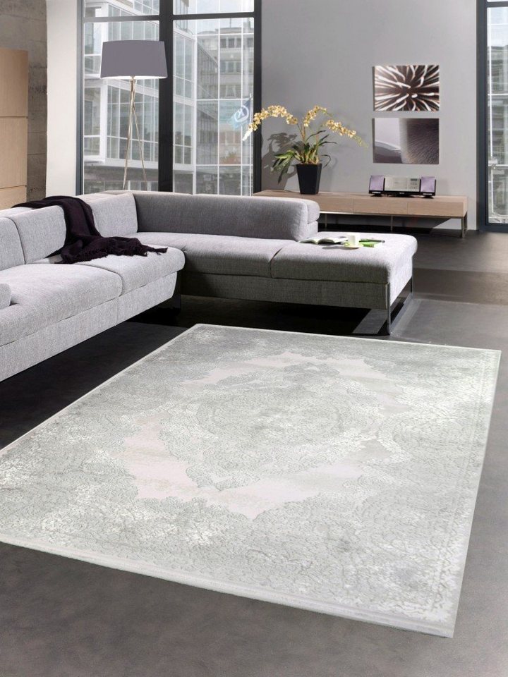 Wollteppich Teppich Luxus Designerteppich mit Naturfasern grau, Carpetia, rechteckig, Höhe: 7 mm, Maschinengewebt von Carpetia