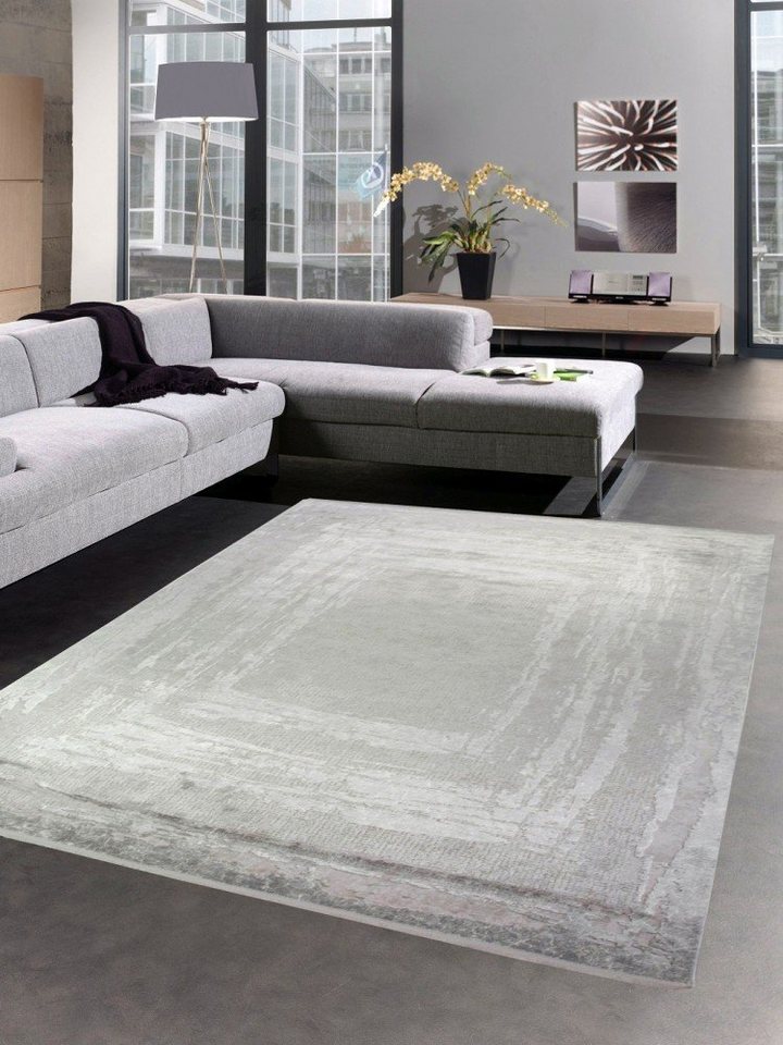 Wollteppich Teppich Luxus Designerteppich mit Naturfasern grau creme, Carpetia, rechteckig, Höhe: 7 mm, Maschinengewebt von Carpetia