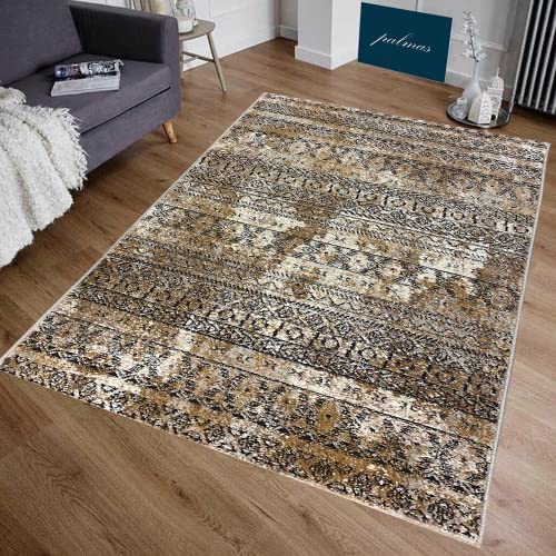 Carpetilla Designer Wohnzimmer, Kurzflor, Schlafzimmer Palmas Teppich Abstrakt Muster Grau Braun (120 x 170 cm) von Carpetilla