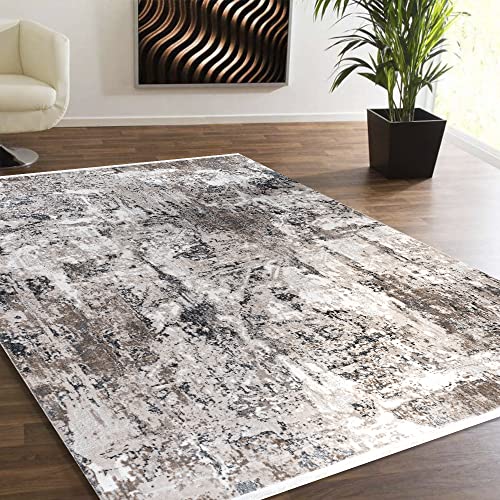 Carpetilla Designer Wohnzimmer Teppich Abstrakte Musterung Modern Grau Cream (160 x 230 cm) von Carpetilla
