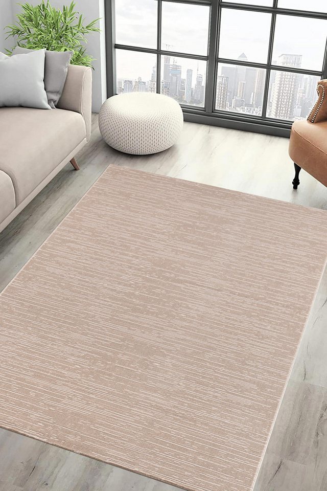 Carpetilla Designteppich Designer Wohnzimmer Teppich Kurz Flor Abstrakt D.Beige, Rechtetig, Höhe: 12 mm, Wohnzimmer von Carpetilla