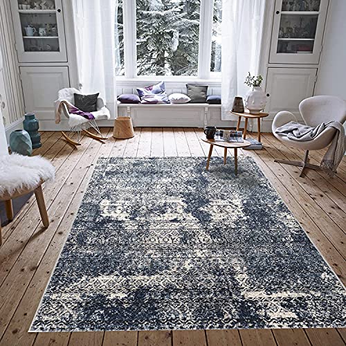 Carpetilla Kurzflor Palmas Wohnzimmer Teppich Vintage Antik Abstrakt Optik Grau/Blau (160x230 cm) von Carpetilla