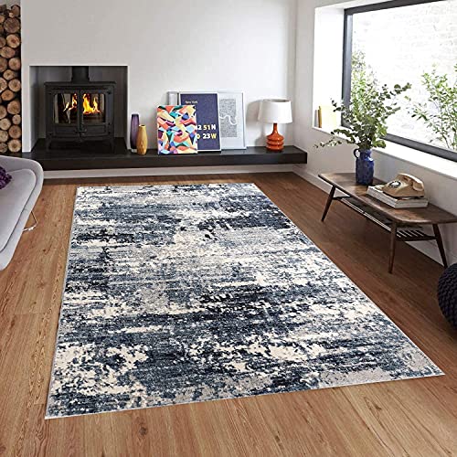 Carpetilla Kurzflor Wohnzimmer Vintage Antik Palmas Designer Teppich Abstrakt Cream Blau (160x230 cm) von Carpetilla