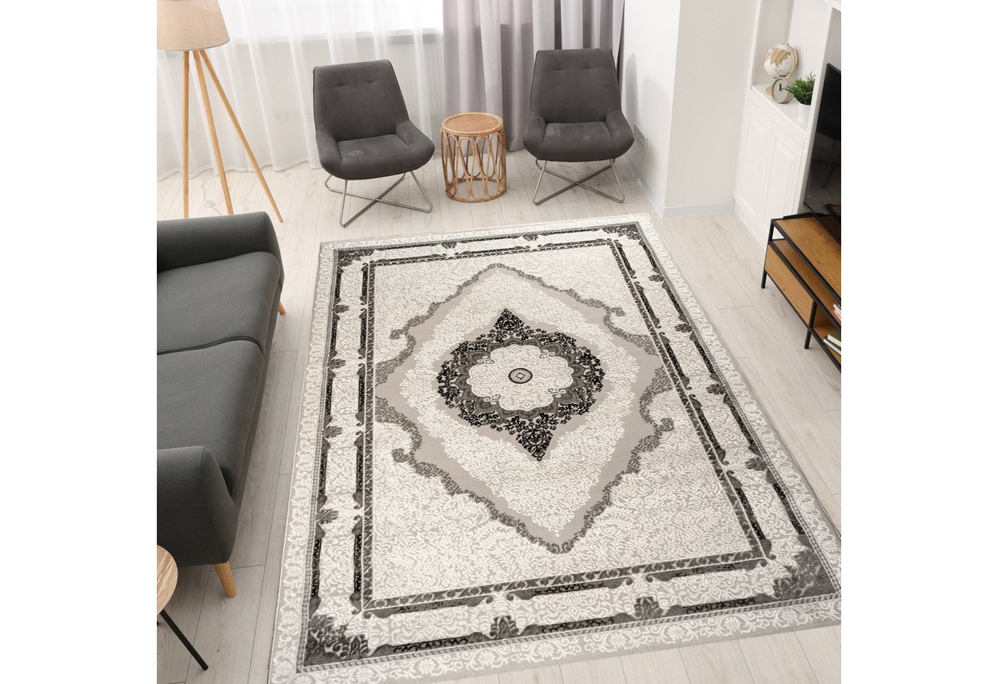 Carpetilla Orientteppich Teppich Wohnzimmer Klassisch Modern Qualitativ Grau-Creme, Klassischer Läufer mit Kunstvollem Ornamenten Wohnzimmer Teppich Carpetilla Orientteppich Teppich Wohnzimmer Klassisch Modern Qualitativ Grau-Creme, Klassischer Läufer mit Kunstvollem Ornamenten Wohnzimmer Teppich von Carpetilla