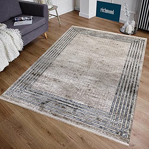 Carpetilla Richmond Wohnzimmer Teppich Kurzflor Vintage Grau/Creme Muster (160x230 cm) von Carpetilla