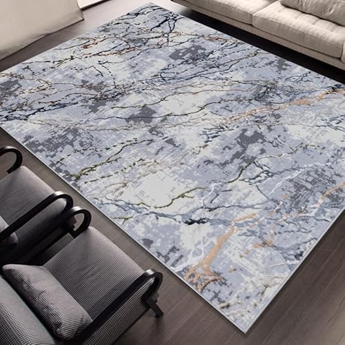 Carpetilla Senfony Designer Kurzfloor Wohnzimmer Esszimmer Teppich Marmor-Effekt Grau/Beige (160 x 220 cm) von Carpetilla