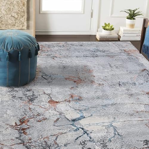 Designer Wohnzimmer Teppich Carpetilla Harmony Wohnzimmer Kurzflor Marmor-Effekt Abstrakt Grau/Beige (80 x 300 cm) von Carpetilla