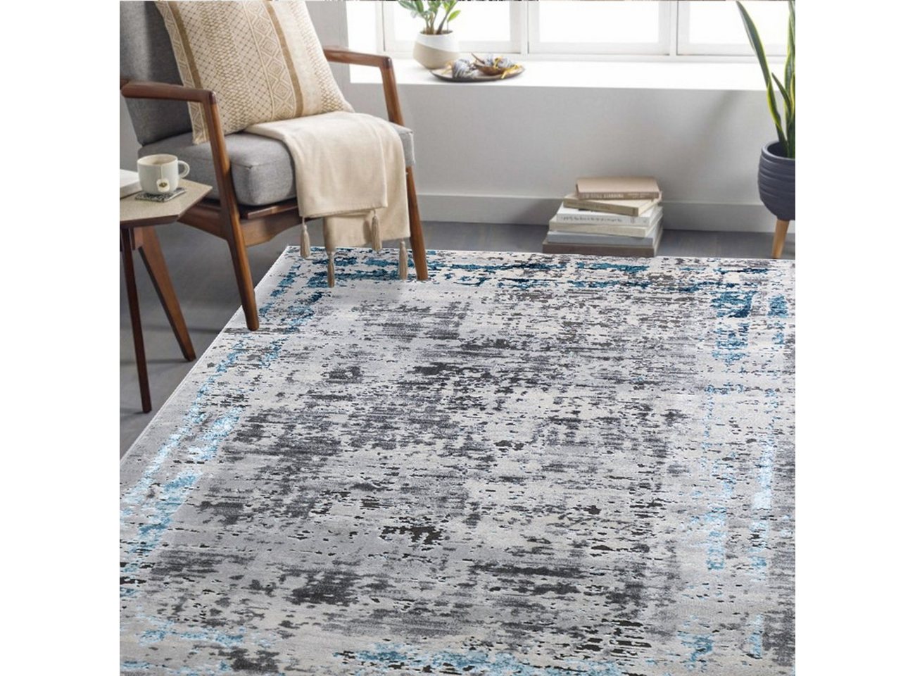 Designteppich Designer Wohnzimmer Teppich Carpetilla Harmony Kurzflor Abstrakt Grau/Blau, Carpetilla, Höhe: 11 mm, Kurzflor, Wohnzimmer, Flur von Carpetilla