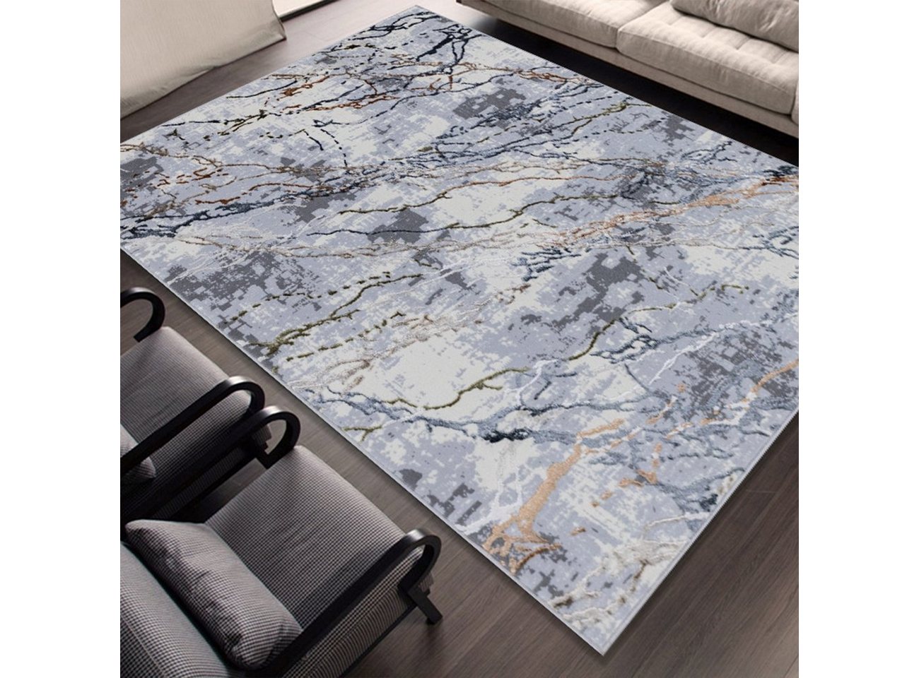 Designteppich Designer Wohnzimmer Carpetilla Senfony Marmor-Effekt Grau/Beige, Carpetilla, Höhe: 11 mm, Kurzflor von Carpetilla