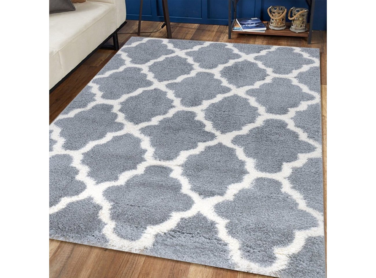 Designteppich Designer Wohnzimmer Teppich Carpetilla Shaggy Weicher Teppich mit Muster Grau/Beige, Carpetilla, Höhe: 50 mm, Wohnzimmer, Kinderzimmer, Schlafzimmer, Hochflor von Carpetilla