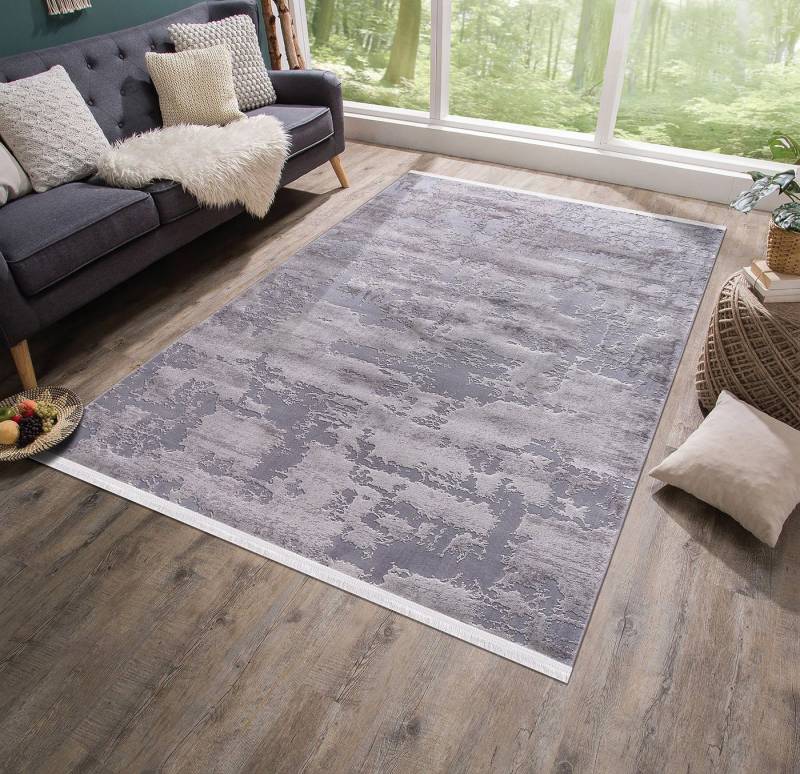 Carpetilla Designteppich Teppich Wohnzimmer Designer Teppich abstrakte modern Grau-Grau, Rechtekig, Höhe: 13 mm, Wohnzimmer von Carpetilla