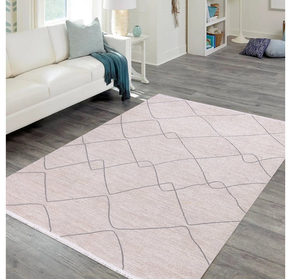 Designteppich Wohnzimmer Teppich Designer Teppich Welle modern Cream-Grau, Carpetilla, Rechtetig, Höhe: 13 mm, Wohnzimmer, Kinderzimmer, Esszimmer, Schlafezimmer, Kurzfloor von Carpetilla