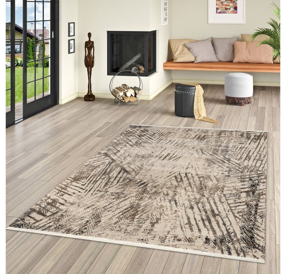 Designteppich Designer Wohnzimmer Teppich abstrakte Musterung modern Brown-Beige, Carpetilla, Rechteckig, Höhe: 10 mm, Wohnzimmer,Kinderzimmer,Kurzflor, Eszimmeer von Carpetilla