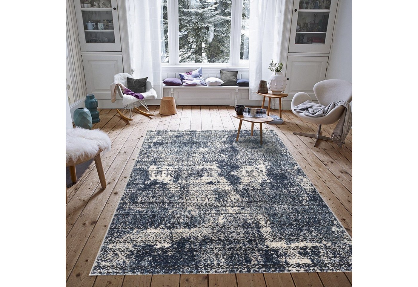 Designteppich Designer Wohnzimmer TeppichPalmas Teppich Abstrakt Grau Blau, Carpetilla, Rechteckig, Höhe: 10 mm, Wohnzimmer, Kinderzimmer von Carpetilla