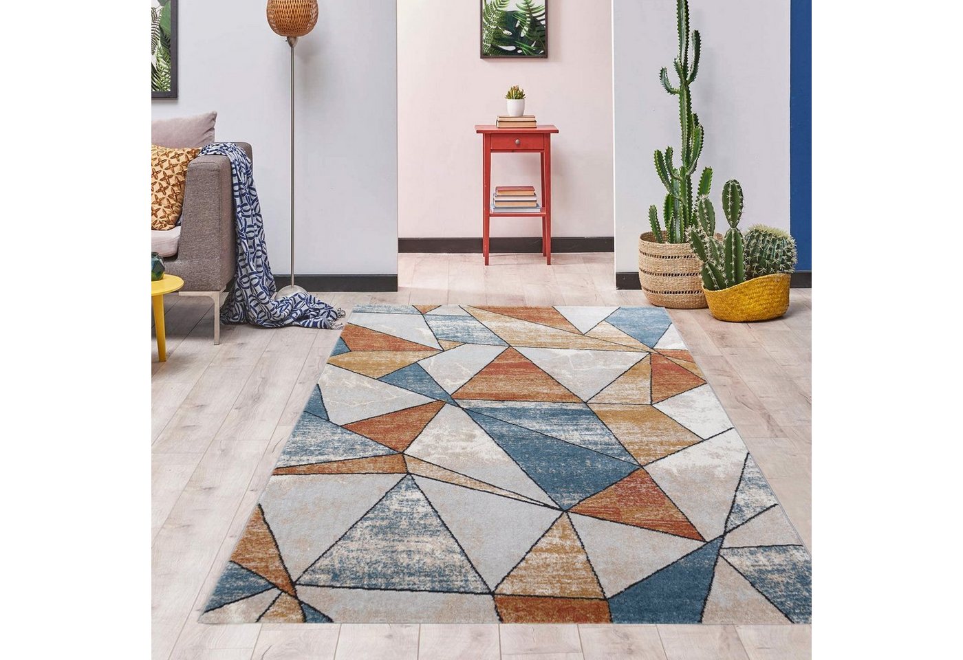 Designteppich Designer Wohnzimmer Teppich Palmas Teppich Karomuster Orange Blau, Carpetilla, Rechteckig, Höhe: 10 mm, Wohnzimmer, Kurzflor, Kinderzimmer von Carpetilla