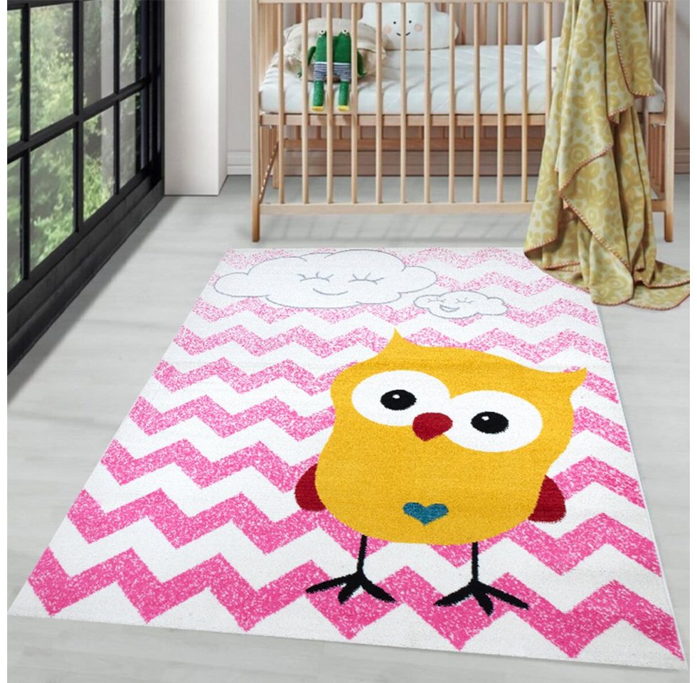 Kinderteppich Kinderteppich Beetro mit Motiv Rosa/Weiß/Gelb, Carpetilla, Höhe: 10 mm, Kinderzimmer von Carpetilla