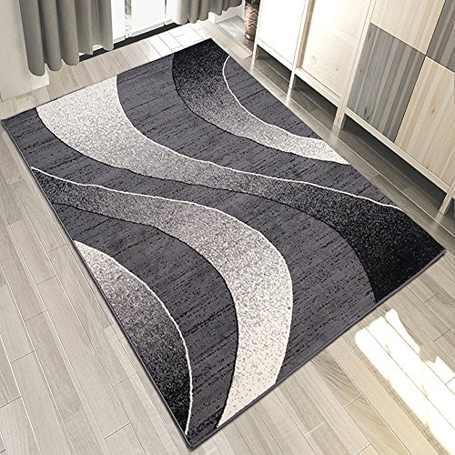 Carpeto Designer Teppich mit Modern Wellen Meliert in Grau Dunkelgrau - ÖKO TEX (200 x 300 cm) von Carpeto Rugs