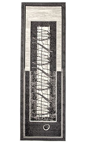 Carpeto Klassisch Läufer Teppich Grau 100 x 200 cm Bordüre Muster Kurzflor Monaco Kollektion von Carpeto Rugs