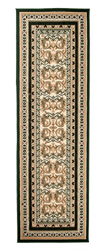 Carpeto Klassisch Läufer Teppich Grün 100 x 300 cm Ornamente Muster Kurzflor Verona Kollektion von Carpeto Rugs