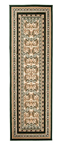 Carpeto Klassisch Läufer Teppich Grün 80 x 300 cm Ornamente Muster Kurzflor Verona Kollektion von Carpeto Rugs
