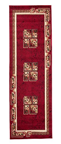 Carpeto Klassisch Läufer Teppich Rot 100 x 250 cm Blumen Muster Kurzflor Verona Kollektion von Carpeto Rugs