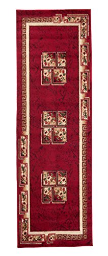 Carpeto Klassisch Läufer Teppich Rot 70 x 200 cm Blumen Muster Kurzflor Verona Kollektion von Carpeto Rugs