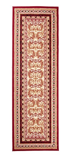 Carpeto Klassisch Läufer Teppich Rot 70 x 200 cm Ornamente Muster Kurzflor Verona Kollektion von Carpeto Rugs
