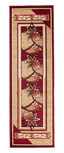 Carpeto Klassisch Läufer Teppich Rot 80 x 300 cm Blumen Muster Kurzflor Verona Kollektion von Carpeto Rugs