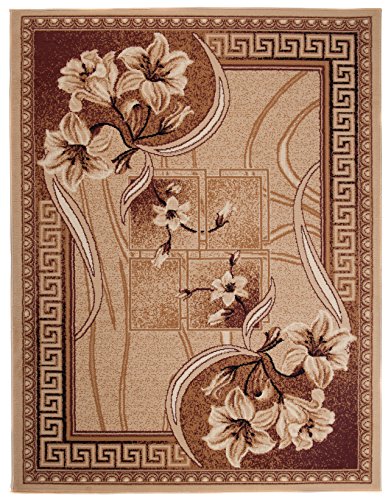 Carpeto Klassisch Teppich Beige 140 x 200 cm Blumen Muster Kurzflor Verona Kollektion von Carpeto Rugs