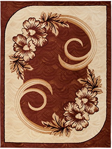 Carpeto Klassisch Teppich Braun 140 x 200 cm Blumen Muster Kurzflor Verona Kollektion von Carpeto Rugs