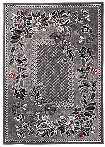 Carpeto Klassisch Teppich Grau 120 x 170 cm Blumen Muster Kurzflor Monaco Kollektion von Carpeto Rugs