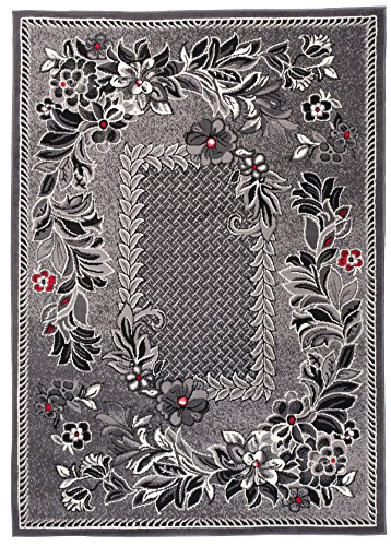 Carpeto Klassisch Teppich Grau 140 x 200 cm Blumen Muster Kurzflor Monaco Kollektion von Carpeto Rugs