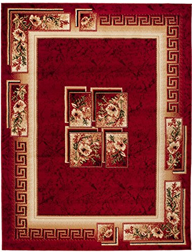 Carpeto Klassisch Teppich Rot 140 x 200 cm Blumen Muster Kurzflor Verona Kollektion von Carpeto Rugs