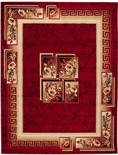 Carpeto Klassisch Teppich Rot 160 x 220 cm Blumen Muster Kurzflor Verona Kollektion von Carpeto Rugs