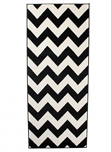 Carpeto Läufer Teppich Modern schwarz-weiß 100 x 300 cm Geometrische Muster Kurzflor Furuvik Kollektion von Carpeto Rugs